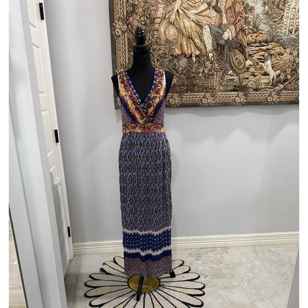 Miss Me‎ Dress Womens Small Multicolor Floral Embroidered Maxi Boho V Neck